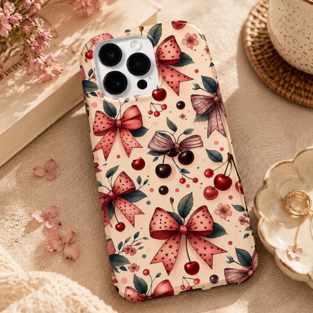 Coques Case-Mate iPhone motif ruban et cerise  (bow and cherry pattern Case-Mate iPhone case)
