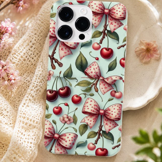 Coques Case-Mate iPhone motif ruban et cerise  (bow and cherry pattern Case-Mate iPhone case)