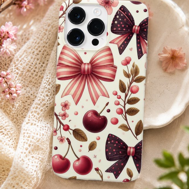 Coques Case-Mate iPhone motif ruban et cerise  (bow and cherry pattern Case-Mate iPhone case)