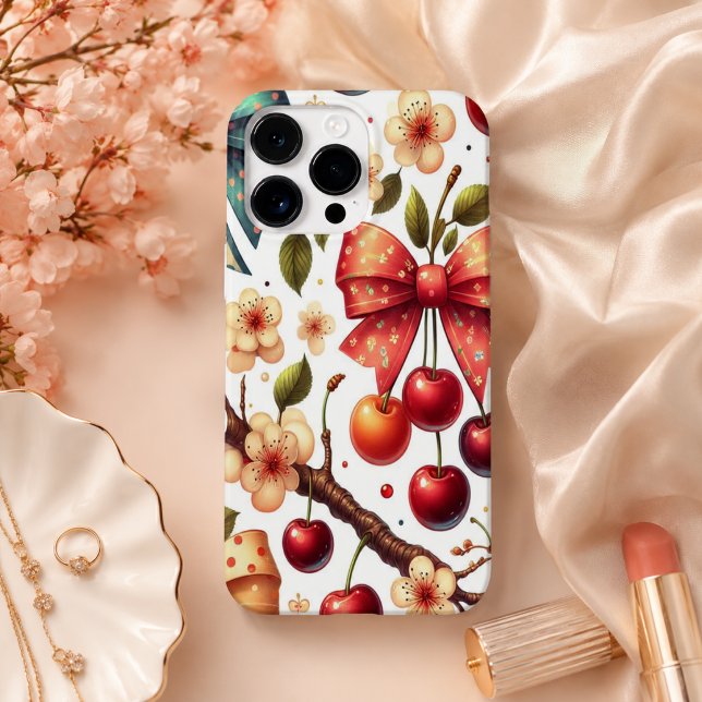 Coques Case-Mate iPhone motif ruban et cerise  (bow and cherry pattern Case-Mate iPhone case)