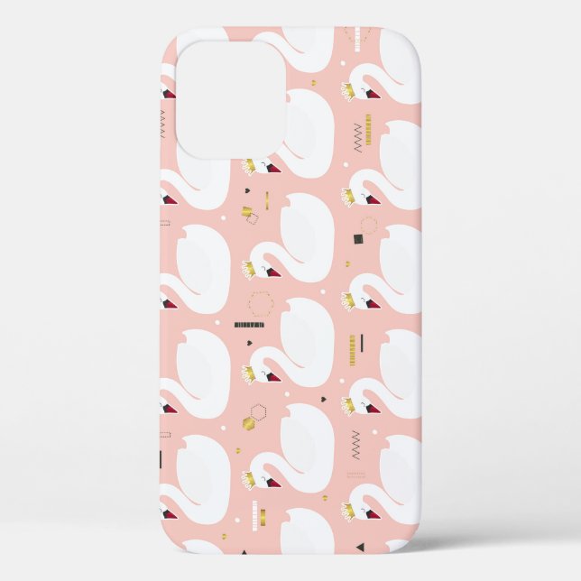 Coques Case-Mate iPhone Motif sans couture avec cygnes blancs. (Verso)
