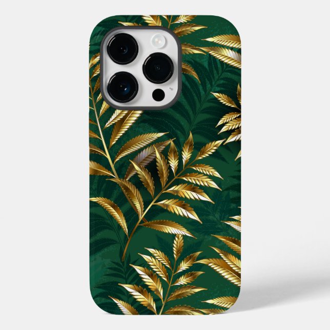 Coques Case-Mate iPhone Motif sans couture avec des fougères dorées (Verso)