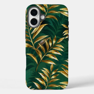 Coque Pour iPhone 16 Plus Motif sans couture avec des fougères dorées
