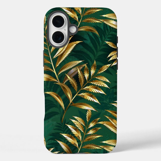 Coques Case-Mate iPhone Motif sans couture avec des fougères dorées (Verso)