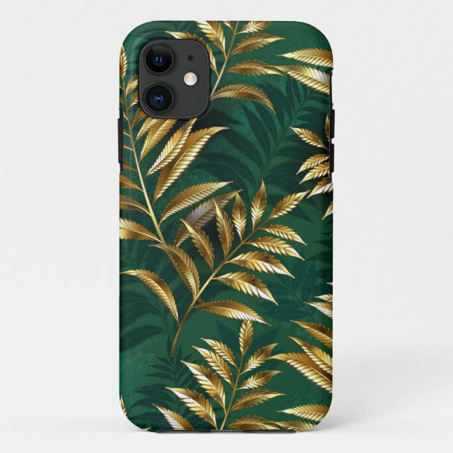 Coques Case-Mate iPhone Motif sans couture avec des fougères dorées (Dos)