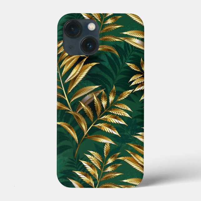 Coques Case-Mate iPhone Motif sans couture avec des fougères dorées (Verso)