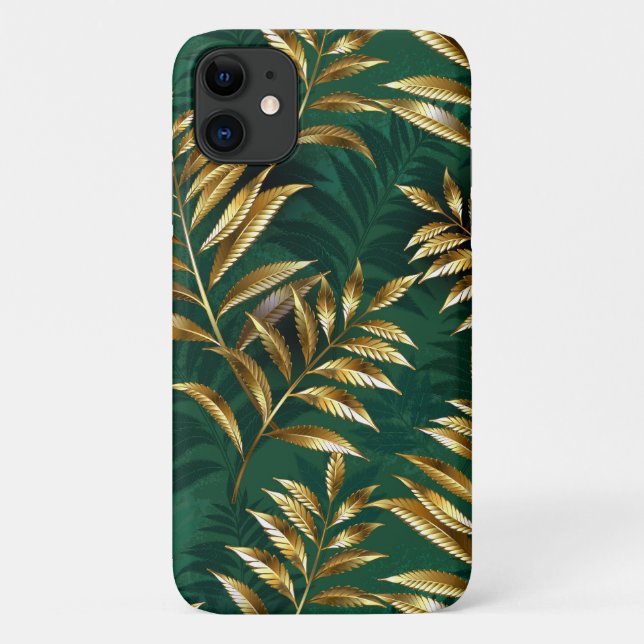 Coques Case-Mate iPhone Motif sans couture avec des fougères dorées (Dos)