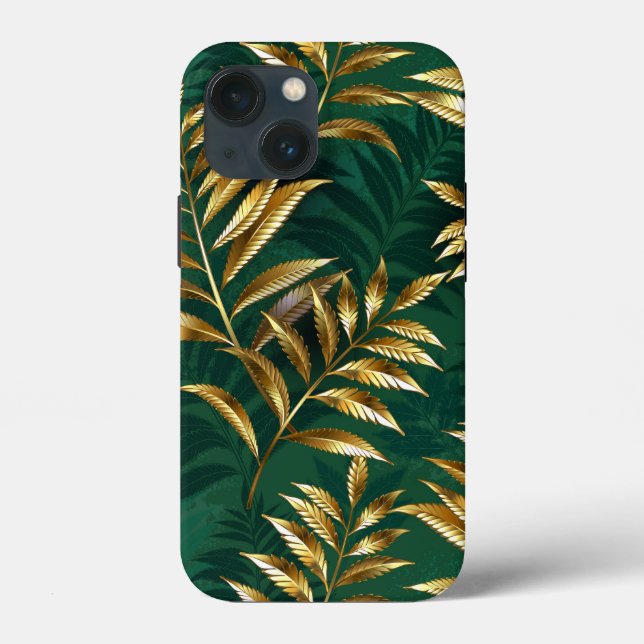 Coques Case-Mate iPhone Motif sans couture avec des fougères dorées (Verso)