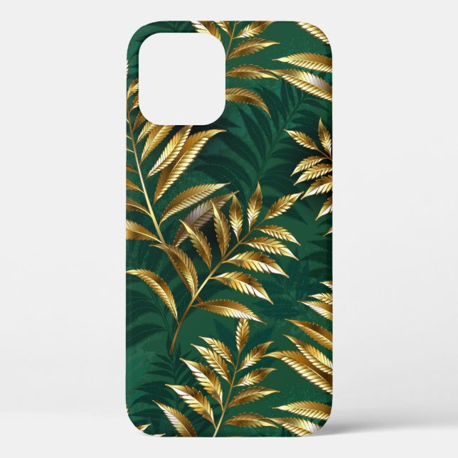 Coques Case-Mate iPhone Motif sans couture avec des fougères dorées (Verso)