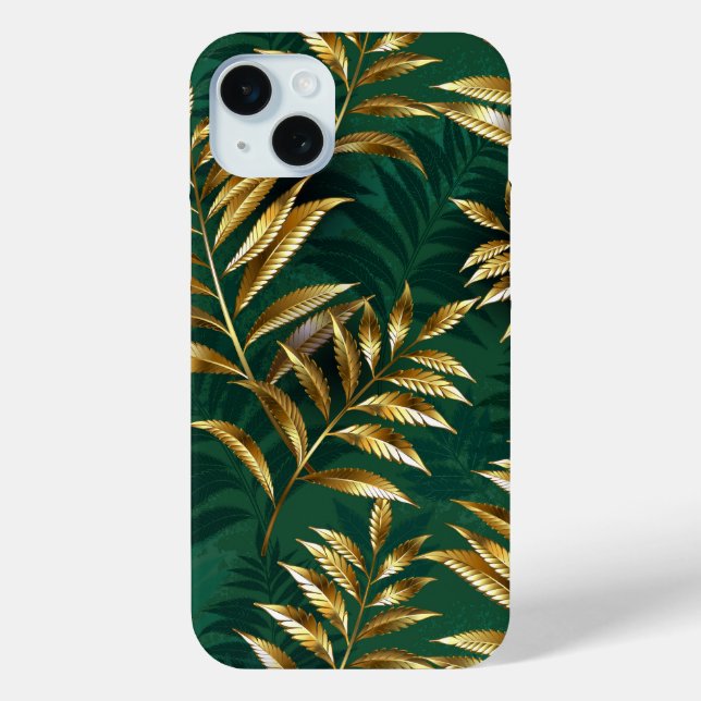 Coques Case-Mate iPhone Motif sans couture avec des fougères dorées (Verso)