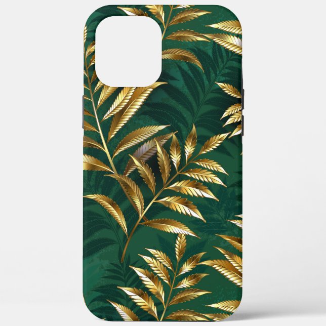 Coques Case-Mate iPhone Motif sans couture avec des fougères dorées (Verso)