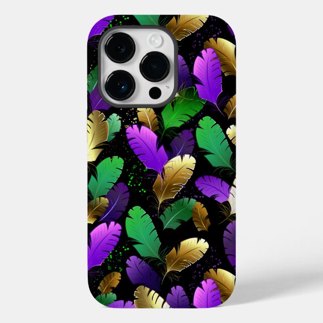 Coques Case-Mate iPhone Motif sans couture avec des plumes de Mardi Gras (Verso)