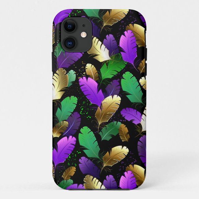 Coques Case-Mate iPhone Motif sans couture avec des plumes de Mardi Gras (Dos)