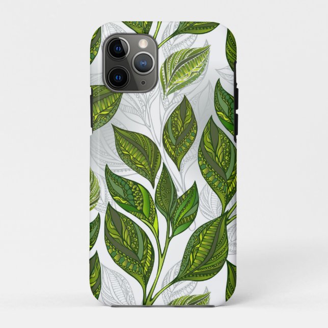 Coques Case-Mate iPhone Motif sans couture avec Feuilles de thé vert (Dos)