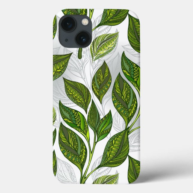 Coques Case-Mate iPhone Motif sans couture avec Feuilles de thé vert (Verso)