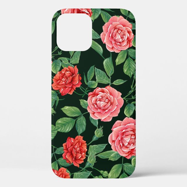 Coques Case-Mate iPhone Motif sans couture avec fleurs de roses rouges. Co (Verso)