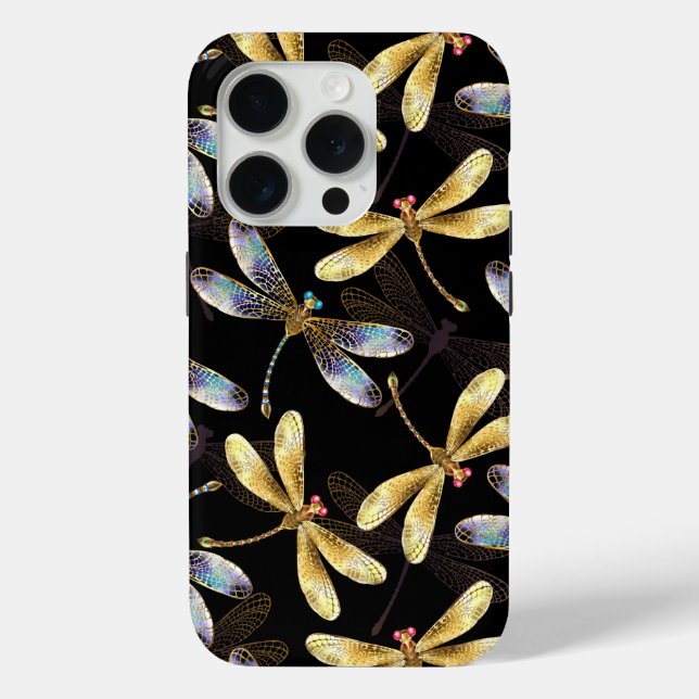 Coques Case-Mate iPhone Motif sans couture avec libellules d'or (Verso)
