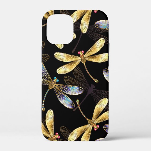 Coques Case-Mate iPhone Motif sans couture avec libellules d'or (Verso)
