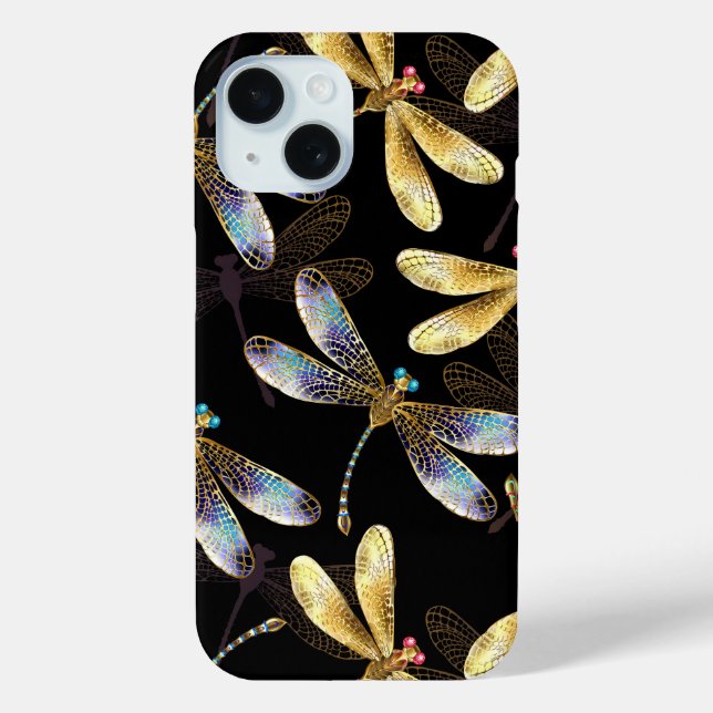 Coques Case-Mate iPhone Motif sans couture avec libellules d'or (Verso)