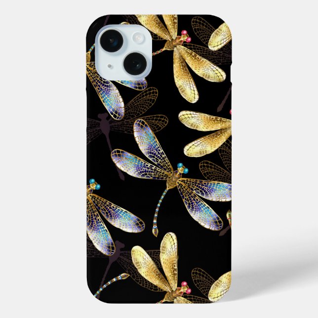 Coques Case-Mate iPhone Motif sans couture avec libellules d'or (Verso)