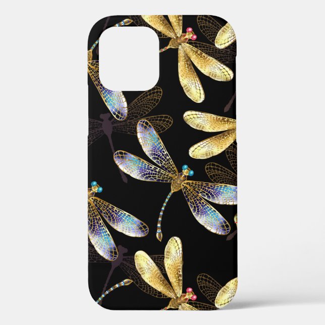 Coques Case-Mate iPhone Motif sans couture avec libellules d'or (Verso)