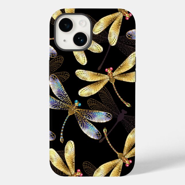 Coques Case-Mate iPhone Motif sans couture avec libellules dorées (Verso)