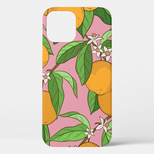 Coques Case-Mate iPhone Motif sans couture avec oranges, feuilles, fleurs  (Verso)