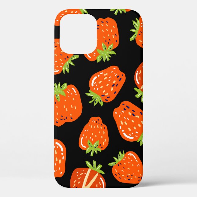 Coques Case-Mate iPhone Motif sans couture avec petites fraises sur noir (Verso)