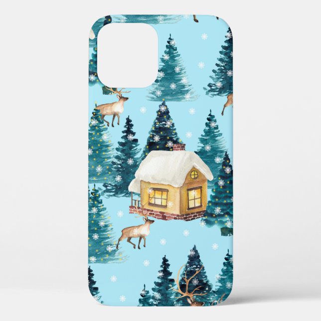 Coques Case-Mate iPhone Motif sans couture avec village d'hiver dans la fo (Verso)