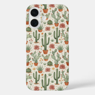 Coque Pour iPhone 16 Motif sans couture de cactus de désert succulent