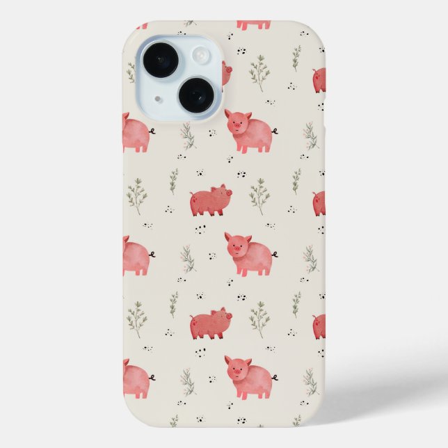 Coques Case-Mate iPhone Motif sans couture de cochons et de fleurs à l'aqu (Verso)