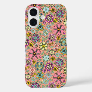Coque Pour iPhone 16 Motif sans couture de couleurs de fleurs rétro de