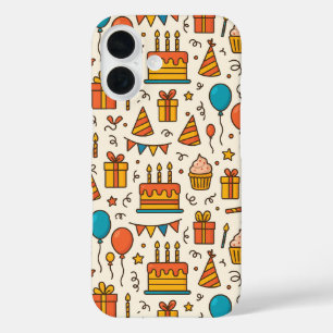 Coque Pour iPhone 16 Motif sans couture de fête d'anniversaire vibrant