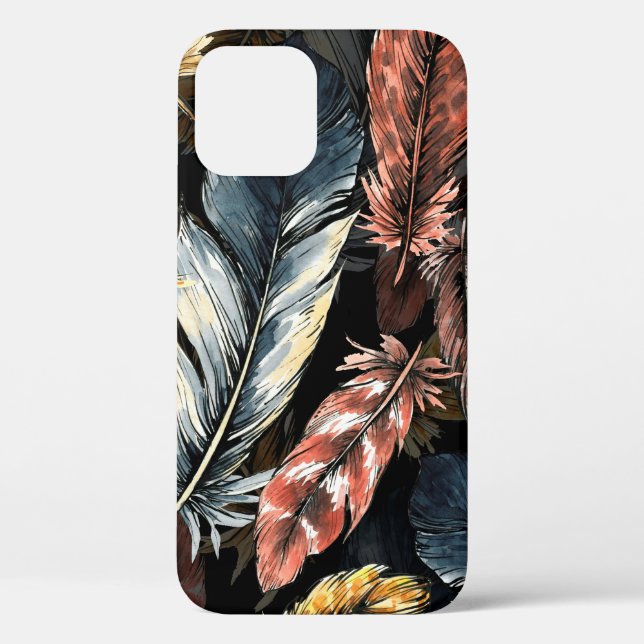 Coques Case-Mate iPhone Motif sans couture de plumes d'oiseaux.  (Verso)