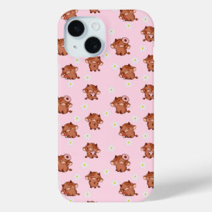 Coque Case-Mate iPhone Motif sans couture de vaches highland Kawaii rose