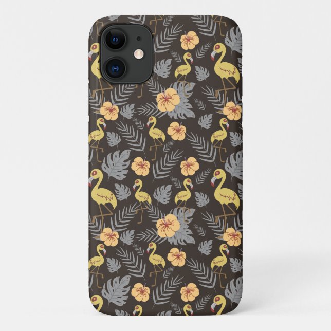 Coques Case-Mate iPhone motif sans couture Flamant rose avec fleurs et feu (Dos)