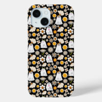 Motif sans couture Fleurs Fantômes Rétro Halloween