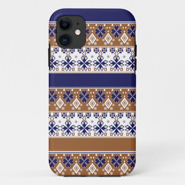 Coques Case-Mate iPhone Motif scandinave rayé brun bleu (Dos)
