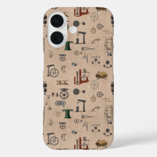 Coque Pour iPhone 16 Motif scientifique mécanique d'ingénierie antique