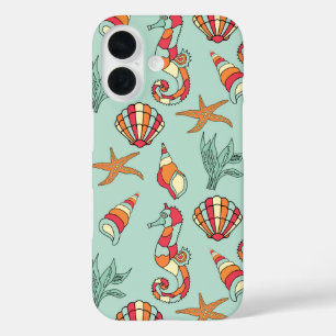 Coque Pour iPhone 16 Motif Seahorse et Seashell