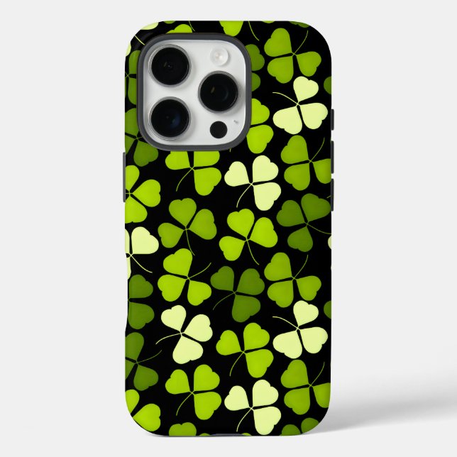 Coques Case-Mate iPhone Motif Shamrock foncé vert et noir (Verso)