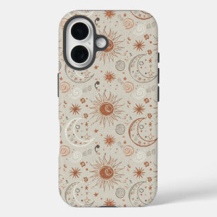 Coque Pour iPhone 16 Motif Soleil et Lune Bohème