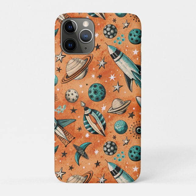 Coques Case-Mate iPhone Motif spatial de fusée rétro Terracotta sarcelle (Dos)