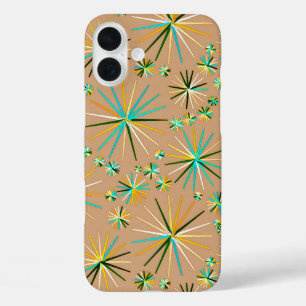 Coque Pour iPhone 16 Plus Motif Spoutnik Du Milieu Du Siècle, Taupe Tan