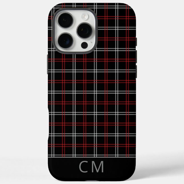 Coques Case-Mate iPhone Motif Tartan Noir Rouge Plaid Monogramme Moderne (Verso)