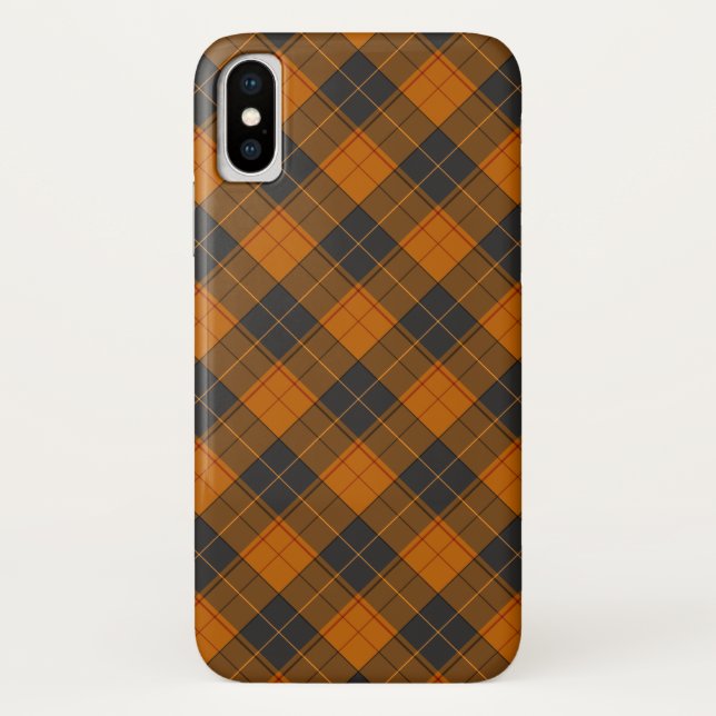 Coques Case-Mate iPhone Motif tartan simple diagonal en orange foncé (Dos)