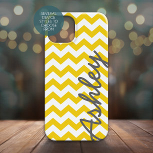 Coque Pour Pour iPhone 14 Pro Max Motif tendance Chevron avec nom - gris jaune