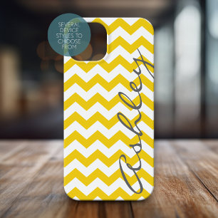 Coque Pour iPhone 14 Motif tendance Chevron avec nom - gris jaune
