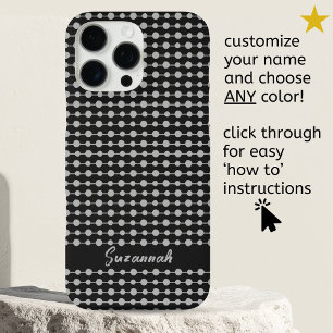 Coque iPhone 16 Pro Max Motif tendance points blancs noirs lignes Nom pers