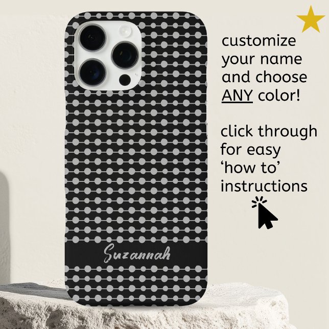 Coques Case-Mate iPhone Motif tendance points blancs noirs lignes Nom pers (Créateur téléchargé)